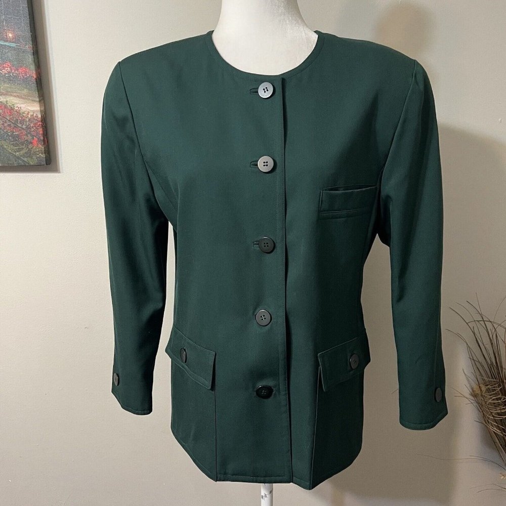 Vintage Ernst Strauss Green 100% Wool Union Tag Button Down Lined Jacket Size 8